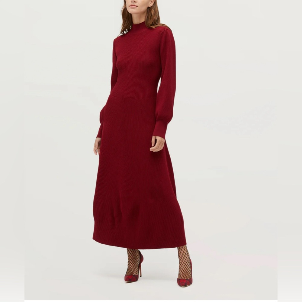 Hill House Persephone Sweater Dress in Dark Cherry Rib Knit, Size S